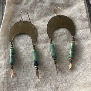 Turquoise and brass earrings